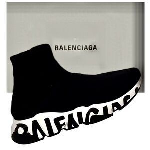 BALENCIAGA Speed Trainer 'Graffiti - Black White Sneaker US 6